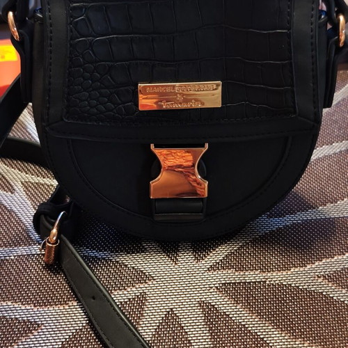 Tamaris x Marcel Ostertag black crossbody bag with rose gold details