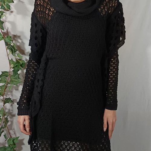 Black knitted dress cowl neck like new with perforated knit