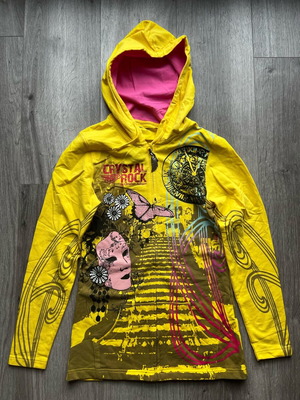 Christian Audigier Crystal Rock women's sweatshirt new, yellow with crystals and art print