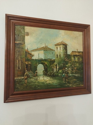 Vintage ελαιογραφία σε καμβά με ξύλινη κορνίζα, 70 x 60 εκ., χωρίς φθορές