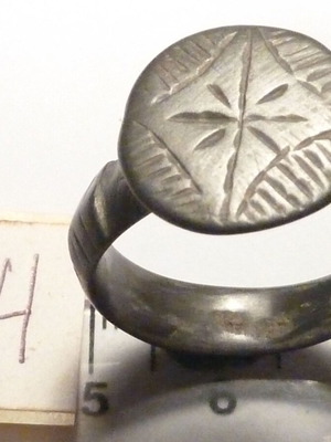 Antique Revival Bronze Ring with Cross used, dark green patina