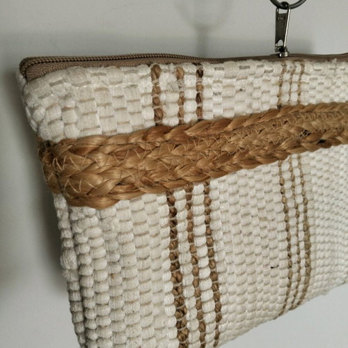 Aggel Knitwear beach clutch bag like new, white and beige handmade
