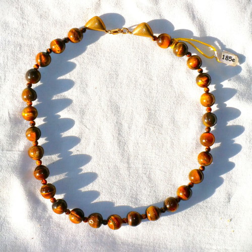 Gold Tiger Eye Necklace 14K 585 New with Safety Clasp