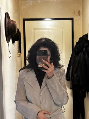 Leather coat like new, gray and beige, size M