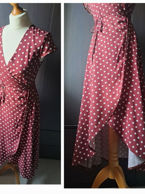 Polka Dot Bordeaux Wrap Midi Dress Like New