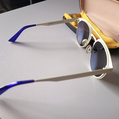 Sunglasses metal frame white-beige with blue mirror lenses new