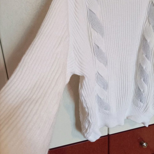 Oversized turtleneck sweater XL used, white with cable knit design