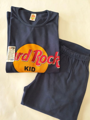 Nina Club детски памучен комплект пижама с щампа Hard Rock Kid в синьо, 12-13 г.