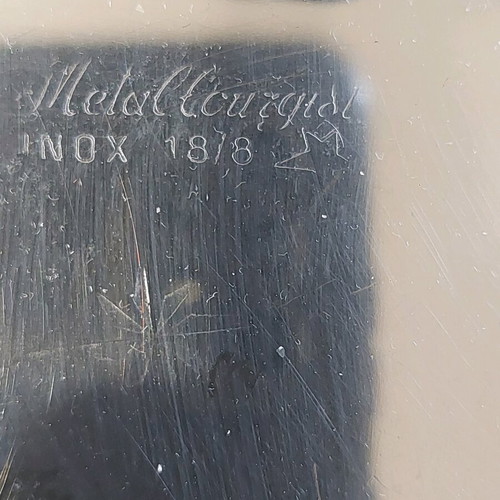 Vintage stainless steel serving tray used, year 1950