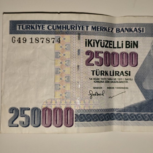Set of 3 Used 250,000 Turkish Lira Banknotes with Atatürk