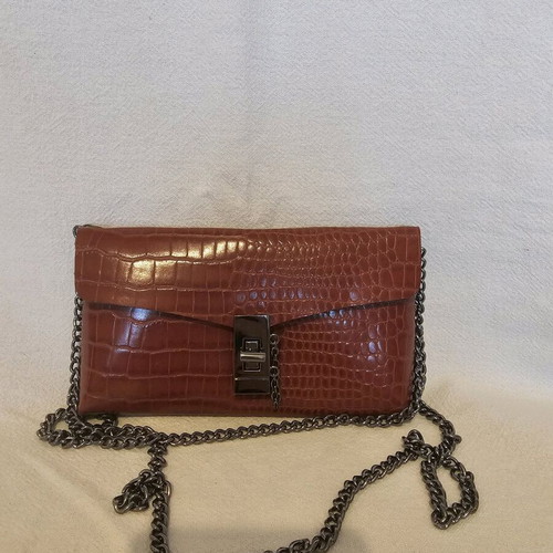 Crossbody and waist bag with croco texture and metallic details like new