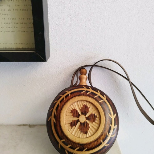 Wooden handmade canteen with woodcarving designs like new