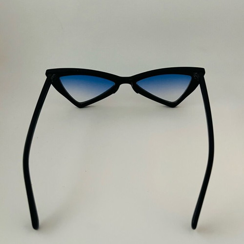 Glasses with blue triangular lens used, black frame