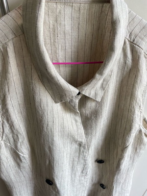 Φόρεμα Mango L μπεζ λινό ριγέ με κουμπιά σταυρωτά καινούργιο