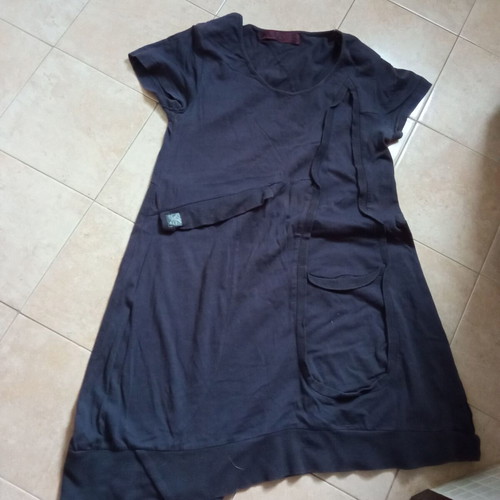 Tunic dress used, dark blue, short-sleeved, asymmetrical hem