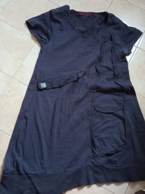 Tunic dress used, dark blue, short-sleeved, asymmetrical hem