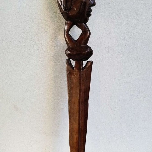 Vintage authentic African wooden ritual sword sculpture 47cm, handmade double-sided