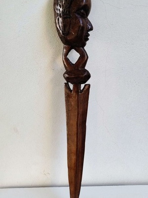 Vintage authentic African wooden ritual sword sculpture 47cm, handmade double-sided