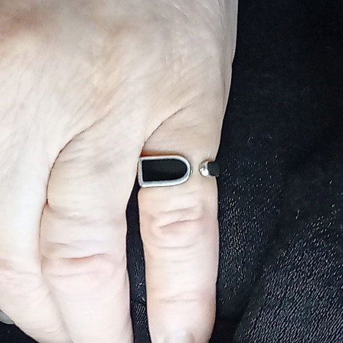 Minimalist 925 Silver Ring with Black Onyx, Adjustable
