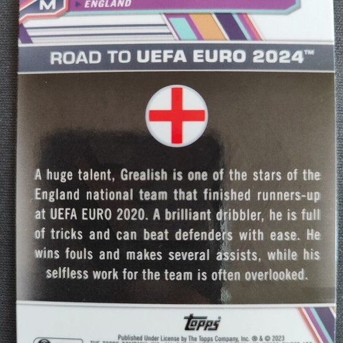 Topps Road to UEFA Euro 2024 Jack Grealish No 21 card like new