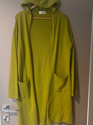 Knitted cardigan long with hood like new, green
