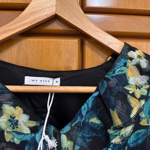 My Star Collection dress new, floral with ruffles and belt, size M
