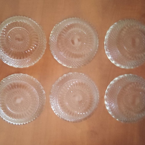 Set of 6 vintage pressed glass dessert plates 1950s-60s