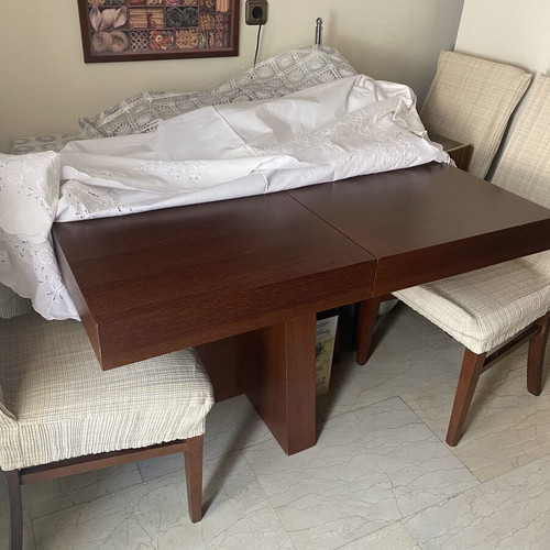 Extendable dining table with 4 chairs, 120x110 cm