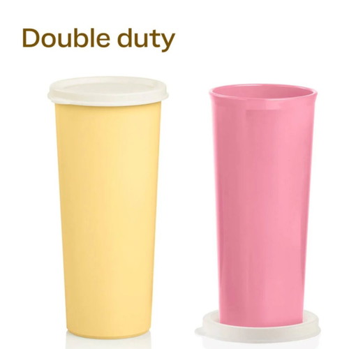 Tupperware Set of 2 XXL Tall Glasses 470 ml with Lid New