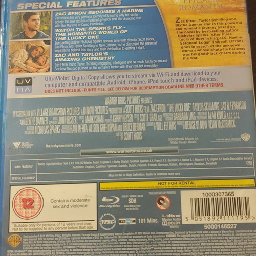 The Lucky One Blu-Ray used, romantic drama with English subtitles