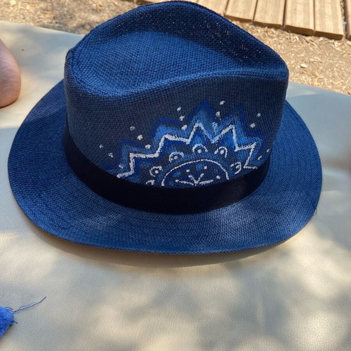 Hat blue with handmade painting new size 60