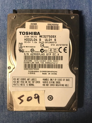 Toshiba HDD 320GB 2.5" MK3275GSX μεταχειρισμένο