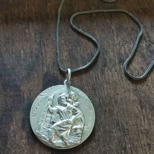 Silver Saint Christopher Medal 900 Antique Like New Collectible