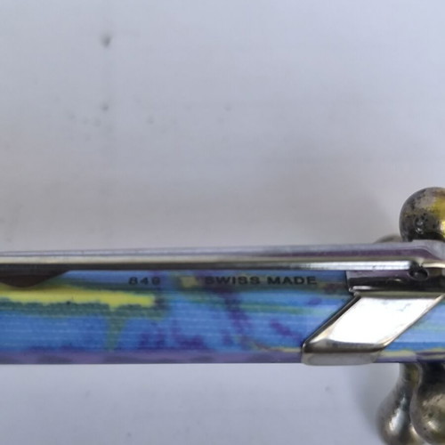 Caran d'Ache 849 pen used, Germanier collection, colorful hexagonal pattern