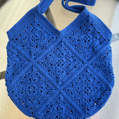 Handmade crochet granny square shoulder bag blue new
