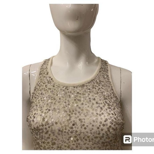 RoseM Women's Top Medium with Sequins White Silver like new