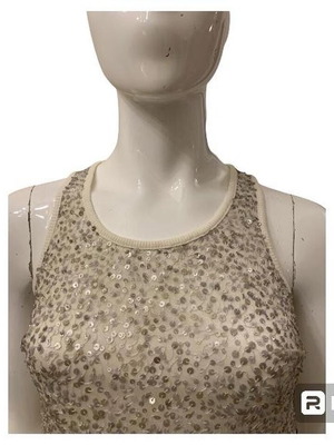 RoseM Women's Top Medium with Sequins White Silver like new