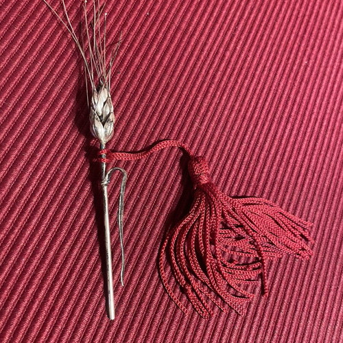 Bookmark with decorative silver ear of wheat and red tassel like new
