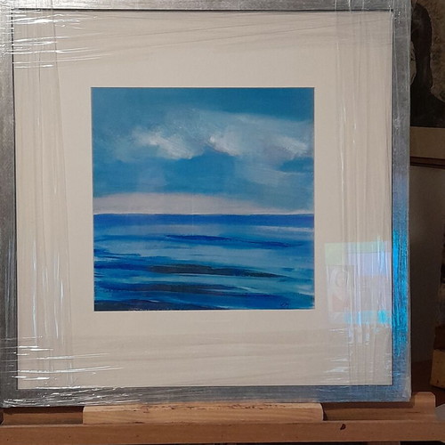 Painting new tempera on canvas with silver wooden frame 53x53 cm