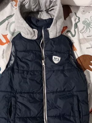 H&M sleeveless jacket like new, size 134/140, blue with detachable hood