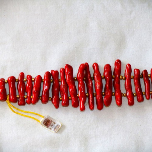 Coral bracelet new with 22K gold-plated clasp by Indico jewels