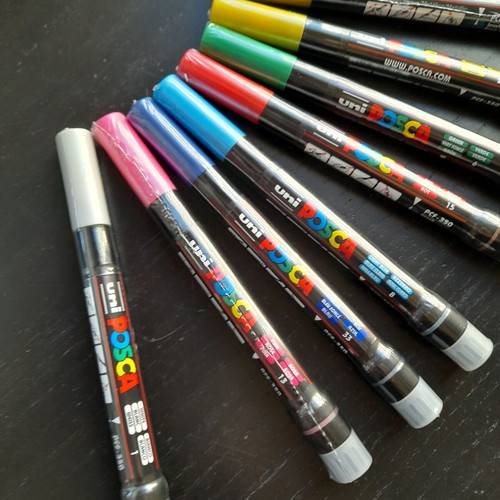 Posca markers with brush tip, new set of 10 pieces