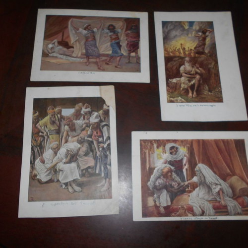 Old Testament 4 used chromolithographs 22x15cm