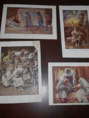 Old Testament 4 used chromolithographs 22x15cm