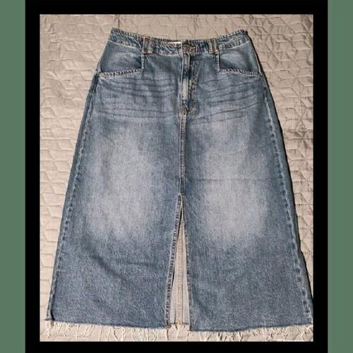 Stradivarius denim skirt like new, size 40 UK12, blue with frayed hem