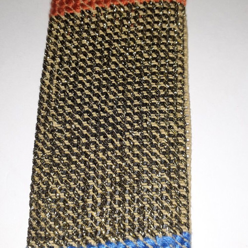 Handmade bookmark in blue, dark gold and dark orange colors