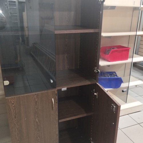 Sato bookcase glass and wood like new with 2 shelves