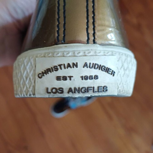 Cristian Audigier sneakers like new, brown patent leather with skull and rhinestones