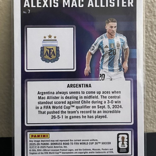 2025-26 Panini Donruss Insert Road to World Cup Magicians Alexis Mac Allister #7 card like new
