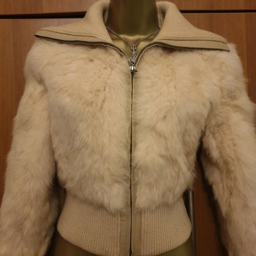 Fur coat made of real rabbit fur used, size small, beige
